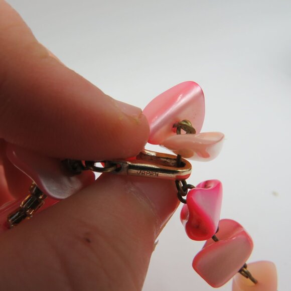 Vintage Japan Pink Shell Chip Bead Necklace Double Strand 13" Choker Extension - Picture 5 of 6